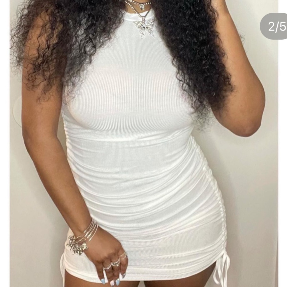 White ribbed bodycon Dress with ruching